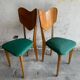 Ensemble de 6 chaises en forme de cœur de René-Jean Caillette, en bois courbé avec revêtement vert et bordeaux