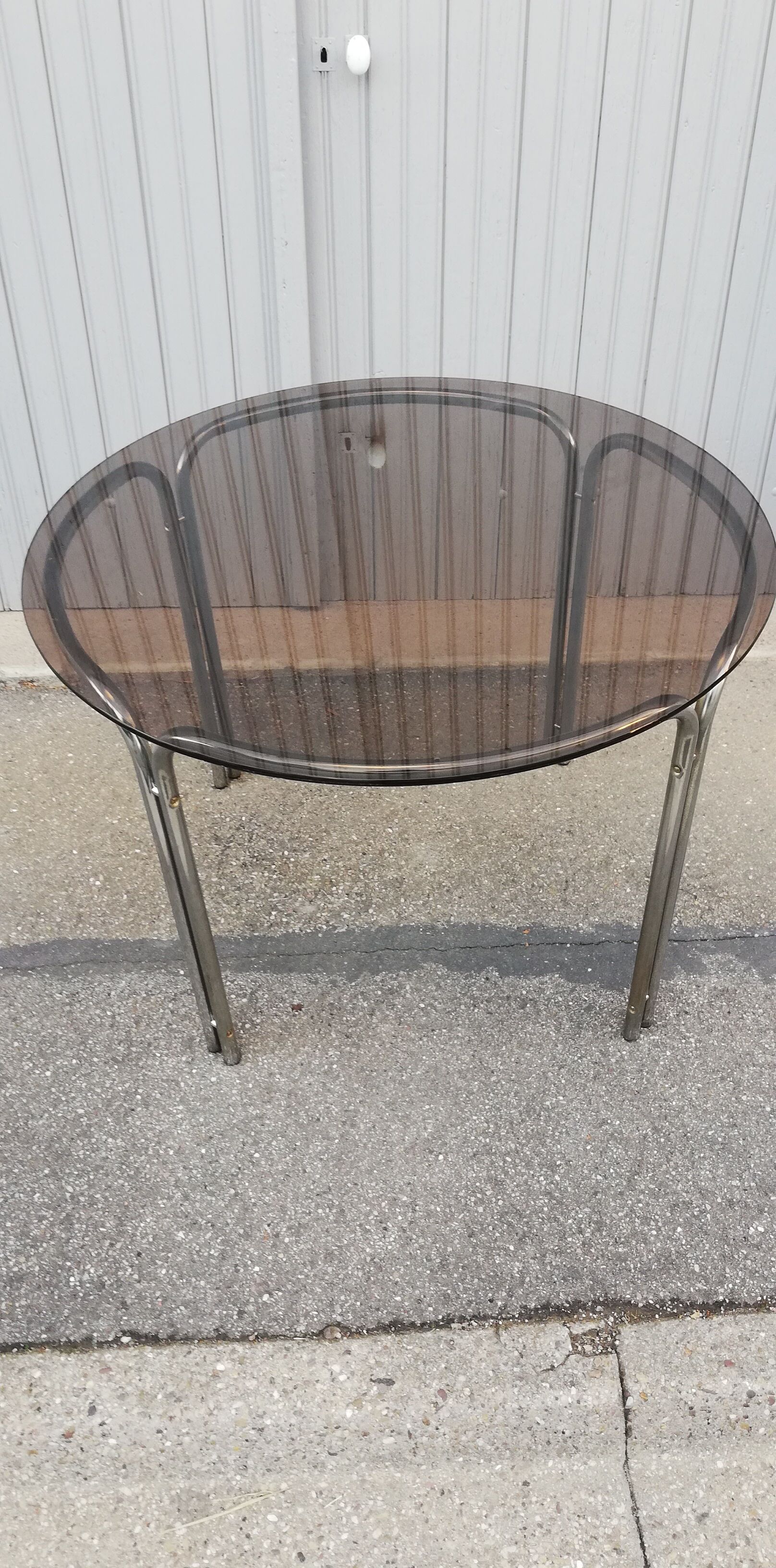 Round table vintage chrome and smoked glass