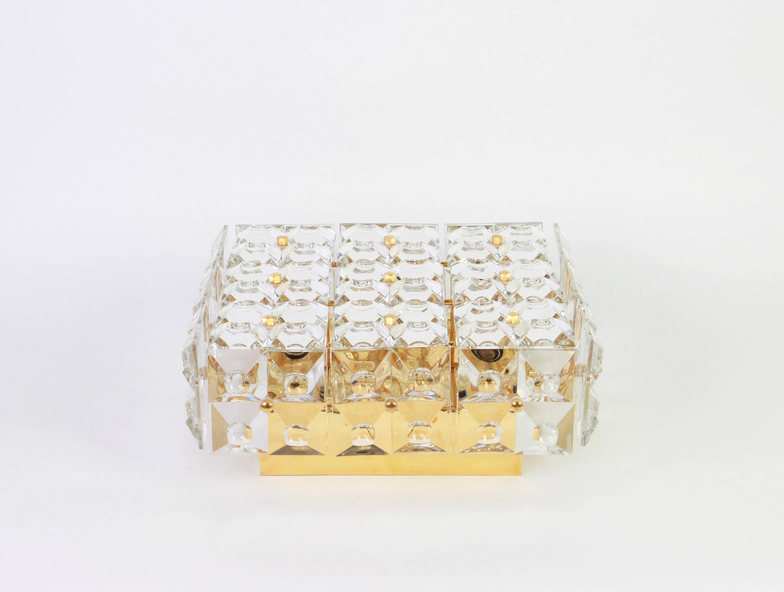 large flush-mounted chandelier in faceted crystal by Kinkeldey, Germany