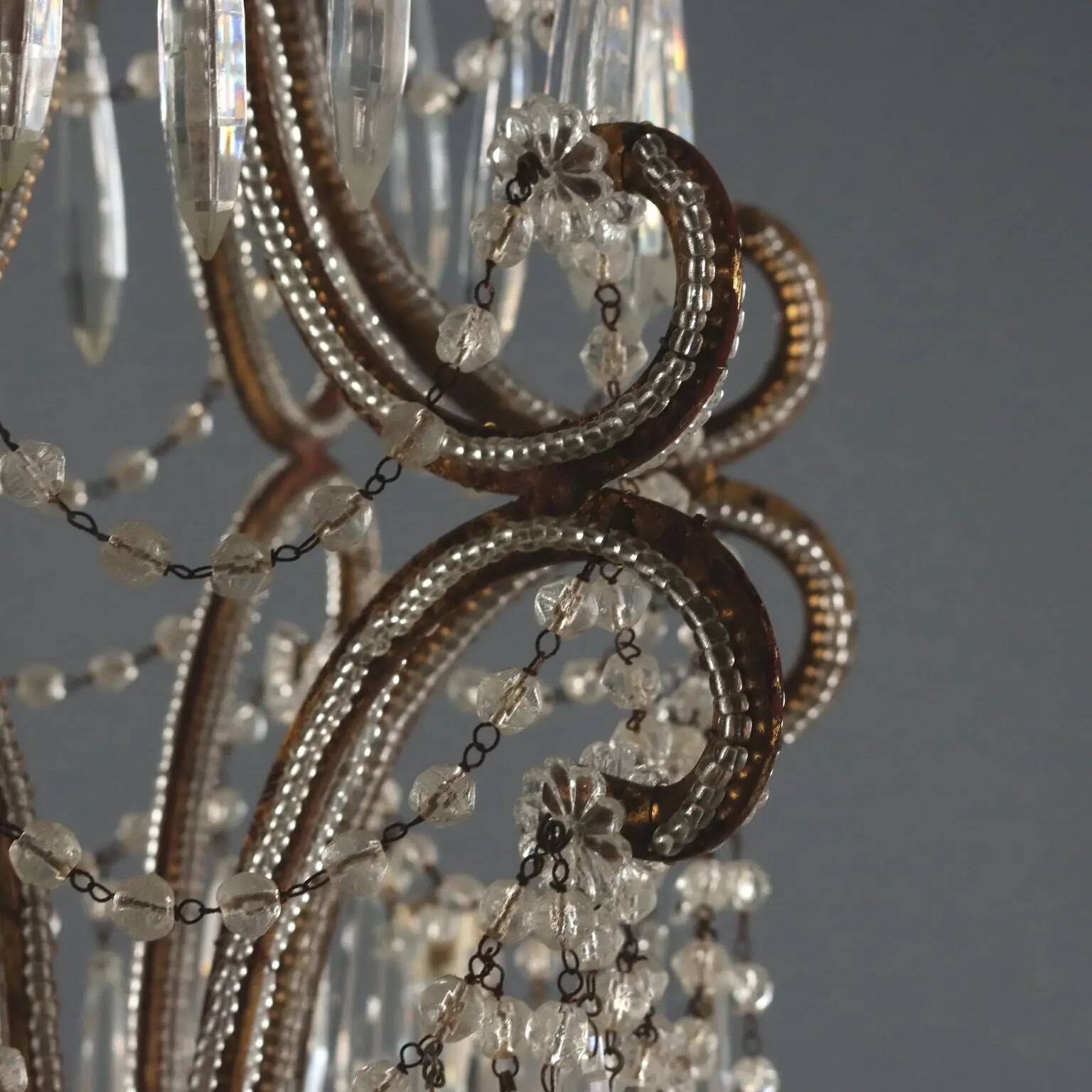 Antique gilded iron chandelier with 6 lights, Italy, early 20th century.