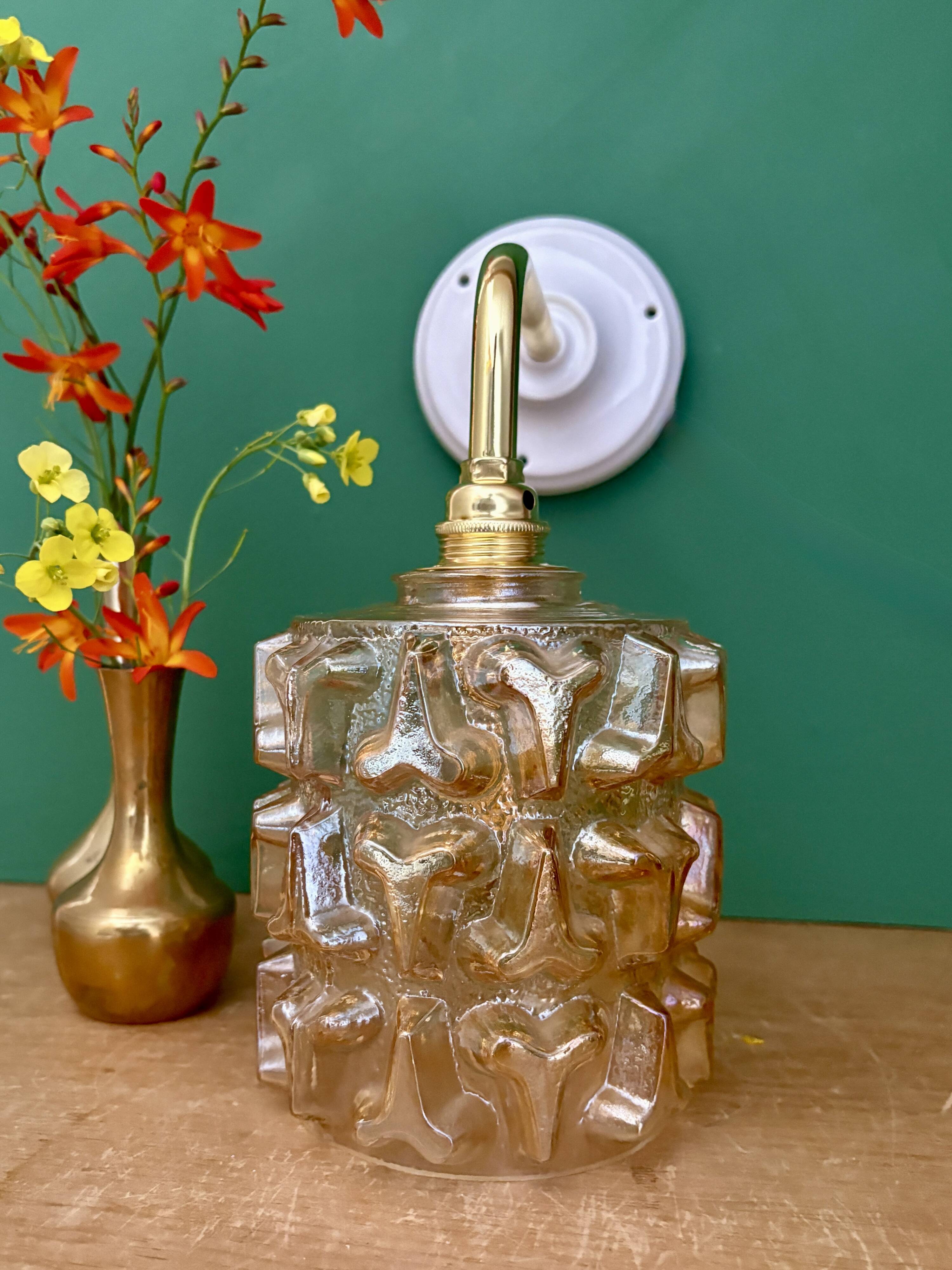 Vintage amber glass globe wall light