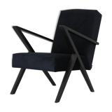 Fauteuil polonais original du milieu du siècle des années 60 en velours noir et cadre en bois noir