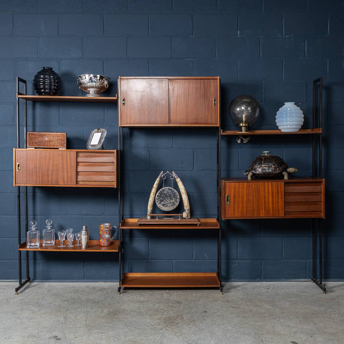 Vintage 20thc italian modular teak wall cabinet c.1960