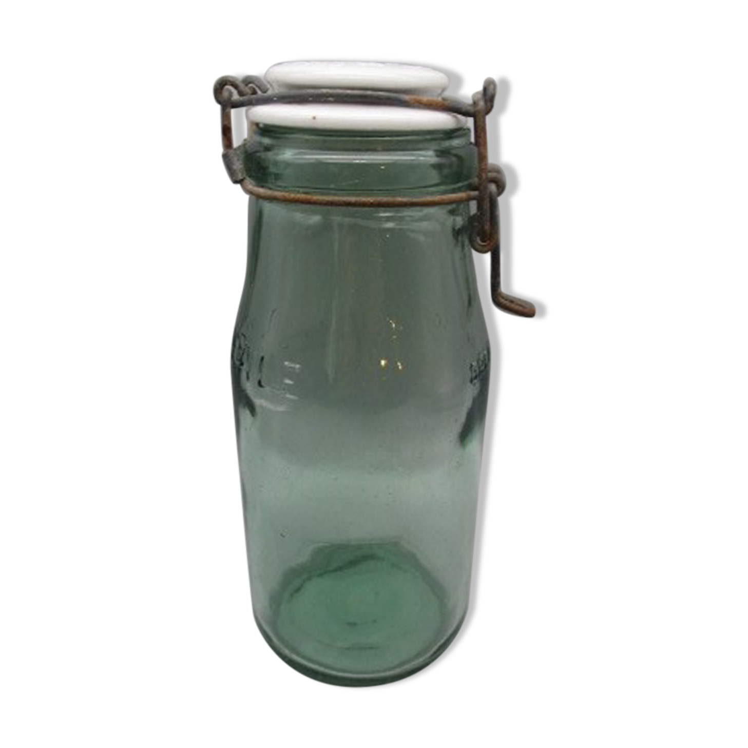 Antique glass jar L'IDEALE-porcelain stopper