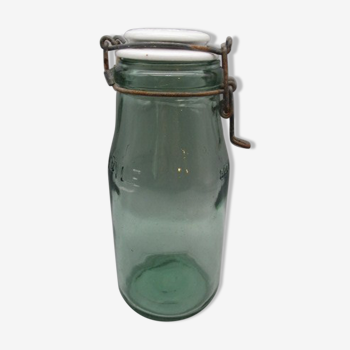 Antique glass jar L'IDEALE-porcelain stopper