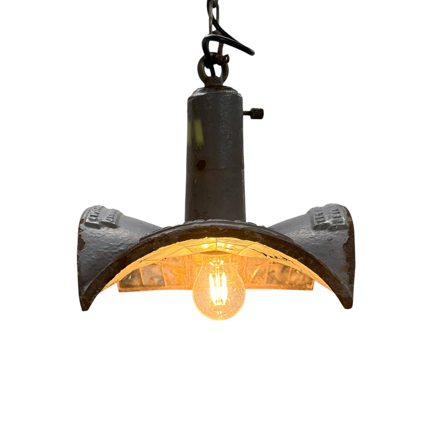 Vintage industrial mirrored pendant light by Esla
