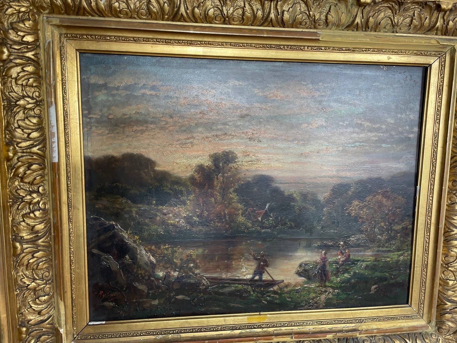 A. Ryban: Oil on panel man in a boat. dated 1877