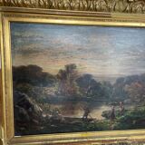A. Ryban: Oil on panel man in a boat. dated 1877