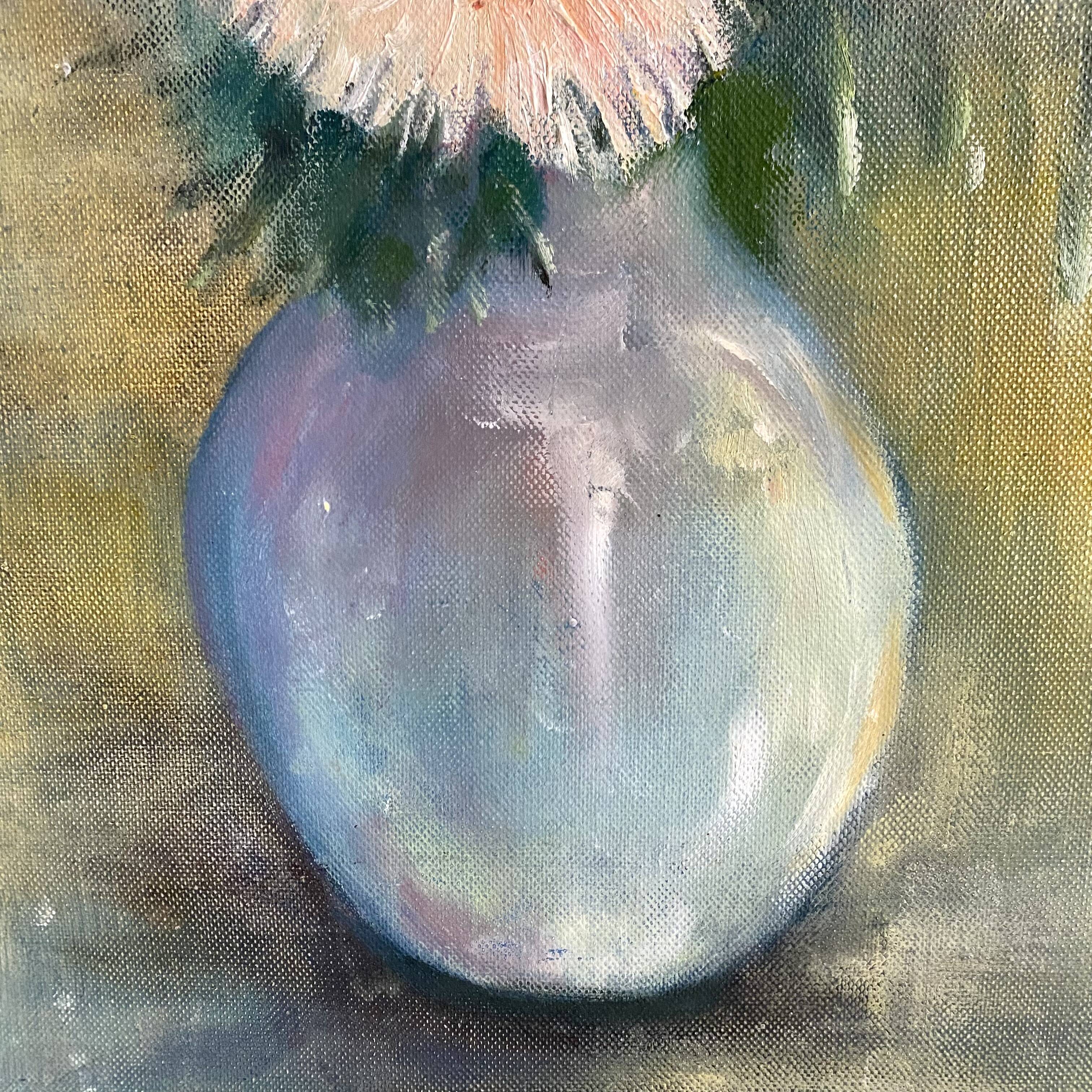 Still life bouquet of chrysanthemums, oil on canvas