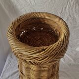 Vintage woven wicker umbrella stand