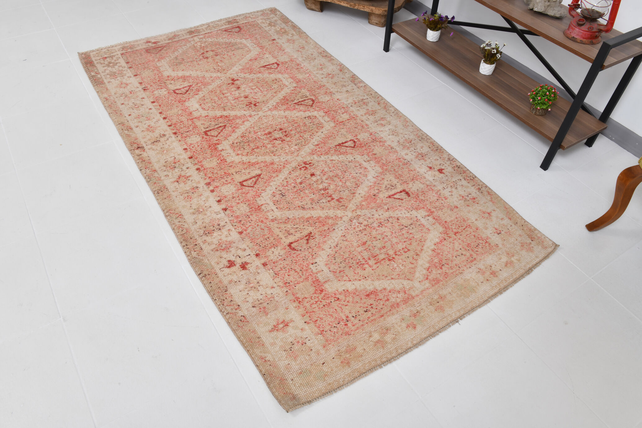 Geometric handmade oushak rug 226x121cm