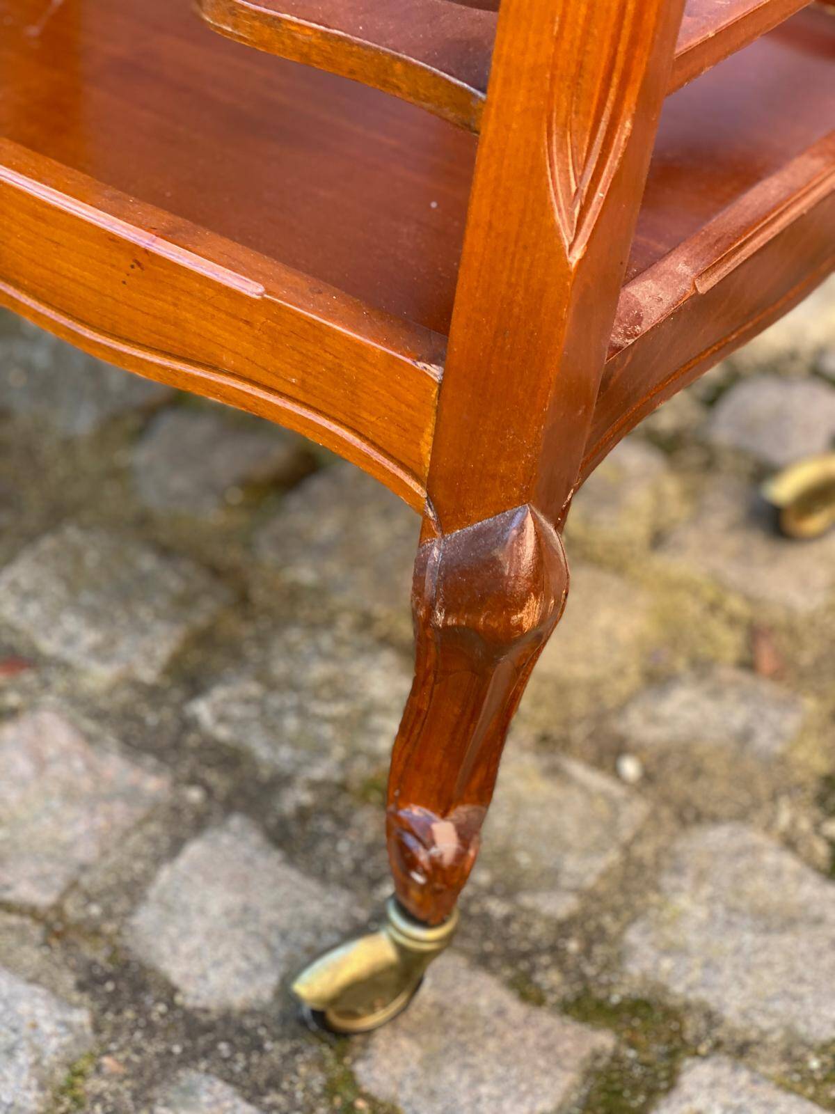 Louis XV solid wood serving trolley with bottle rack and drawer