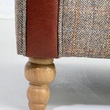 Canapé Chesterfield en cuir, tissu et bois