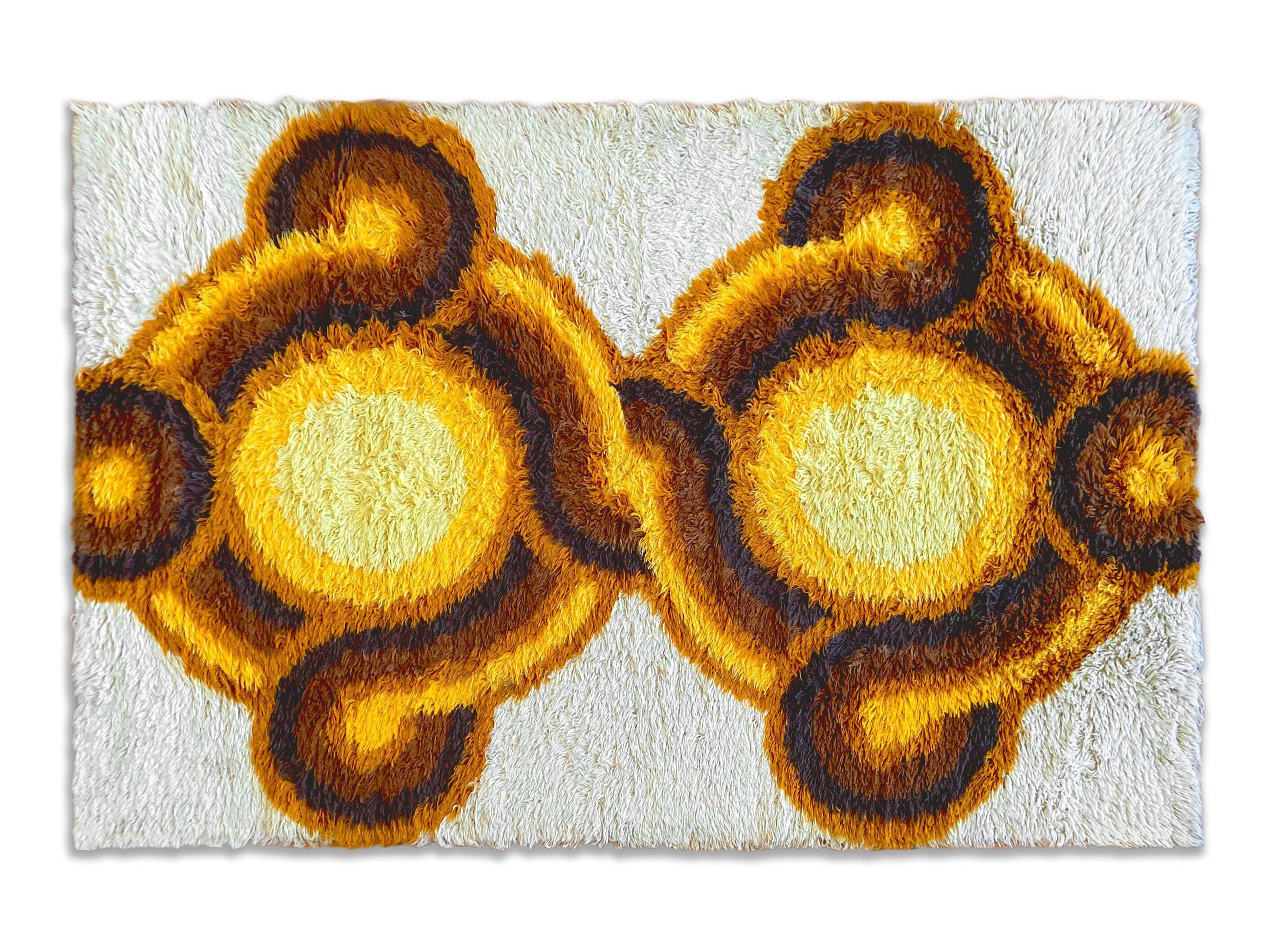 Rya rug Desso Scandinavian wool yellow space age modernist mid-century vintage 1960/1970