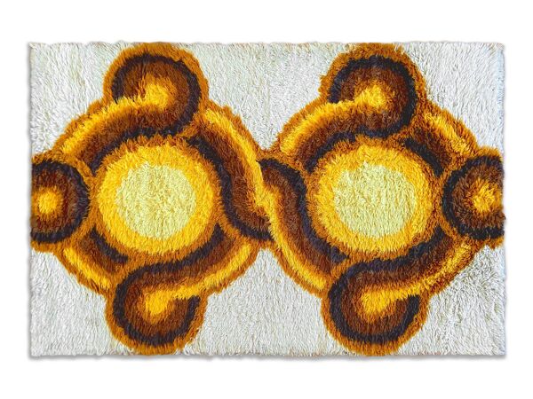 Tapis Rya rug Desso scandinave laine jaune space age moderniste mid-century vintage 1960/1970