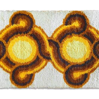 Tapis Rya rug Desso scandinave laine jaune space age moderniste mid-century vintage 1960/1970