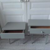 Duo of mismatched bedside tables green of gray