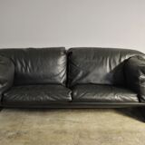 Moroso sofa set and armchairs in black leather, 1984