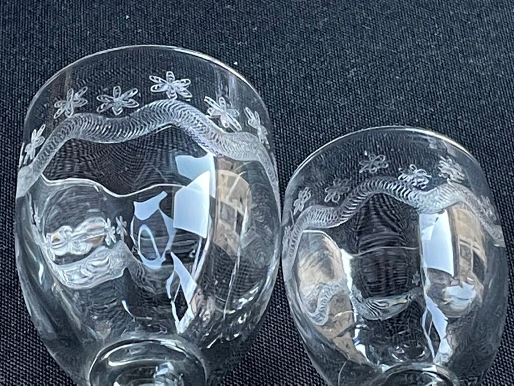 14 Meisenthal blown and engraved digestive glasses