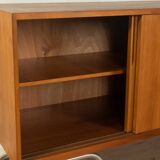 1950s sideboard in Scandinavian style, walnut veneer, Bauhaus stainless steel feet