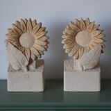 Pair of "Sunflower" lamps in carved stone – 1970s/80s