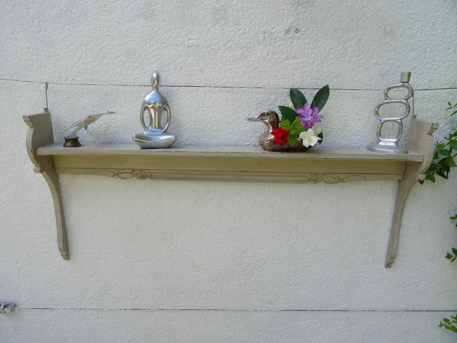 Shabby chic wall shelf in solid oak