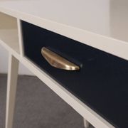 Mid-Century desk/console in dark blue and beige painted wood – Hungarian design from the 1960s.