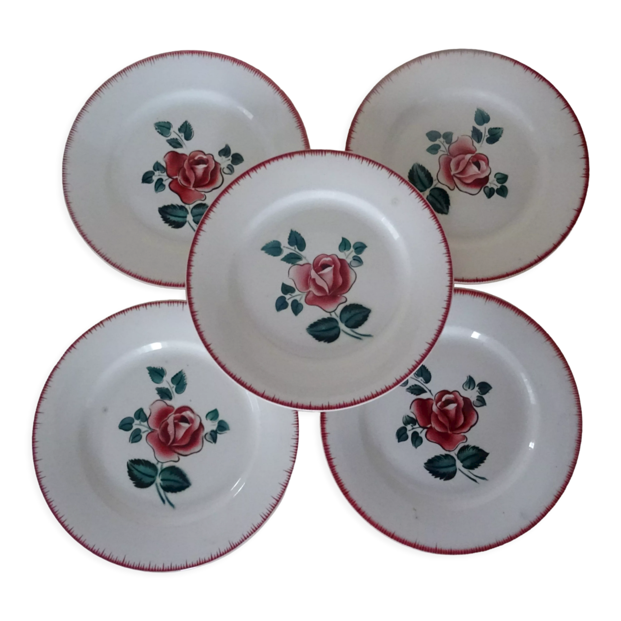 5 flat plates Digoin Sarreguemines Bagatelle 384112 antique faience