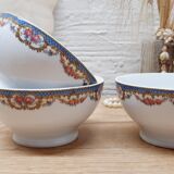 Set 3 bols porcelaine guirlande de fleurs