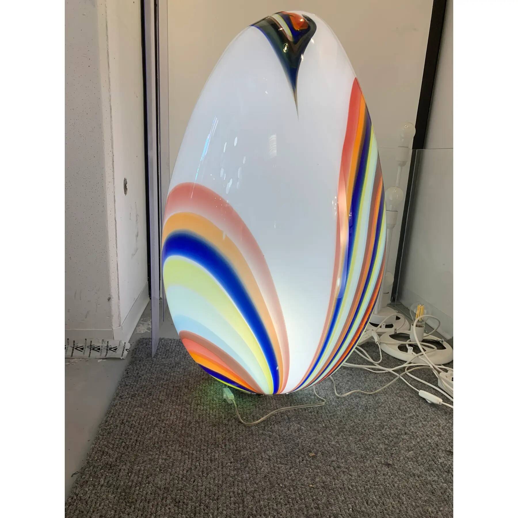 Contemporary Murano-Style White Egg Lamp with Multicoloured Reeds