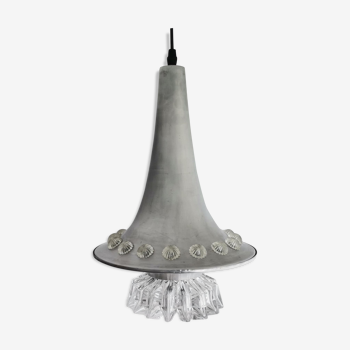 Mid century 1960s silver metal and crystal pendant lamp