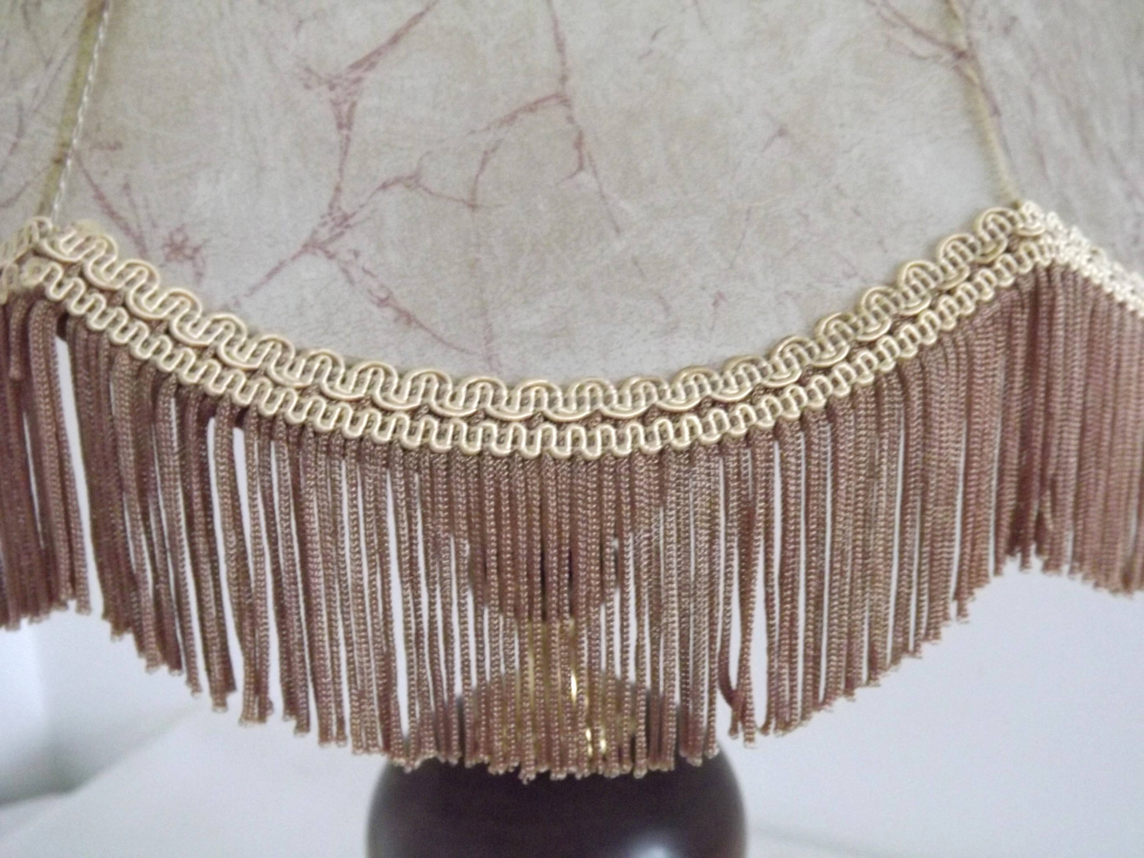 Vintage French Country Style Lamp Turned Wood Base & Hide Skin Shade