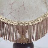 Vintage French Country Style Lamp Turned Wood Base & Hide Skin Shade