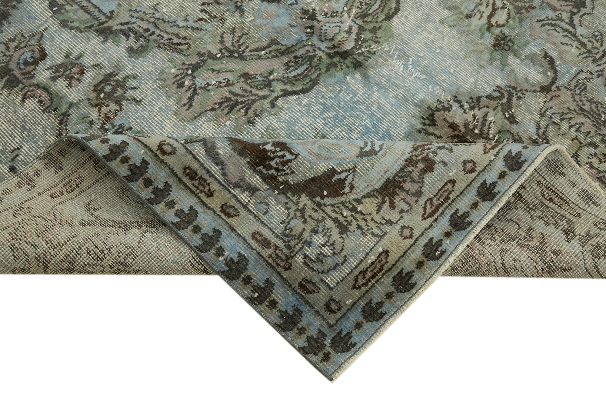 Hand-Knotted Carved Anatolian 1970s 173 cm x 267 cm Blue Carpet