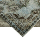 Hand-Knotted Carved Anatolian 1970s 173 cm x 267 cm Blue Carpet