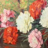 Grande Huile sur Toile « Bouquet de Pivoines » de P. Dolzan – 1930