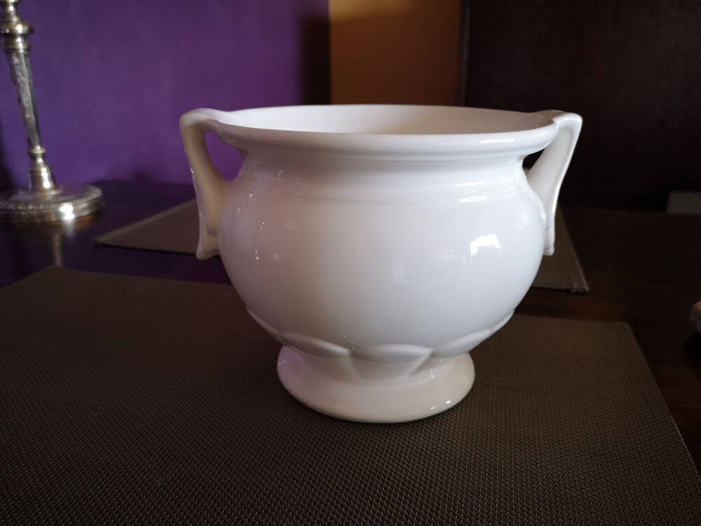 Pot / cover pot in glazed white ceramic - 1950s