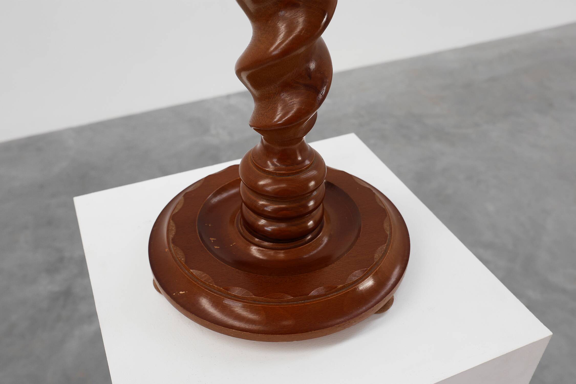 Solid oak Art Deco side table or pedestal with twisted base, France 1940s