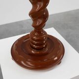 Solid oak Art Deco side table or pedestal with twisted base, France 1940s