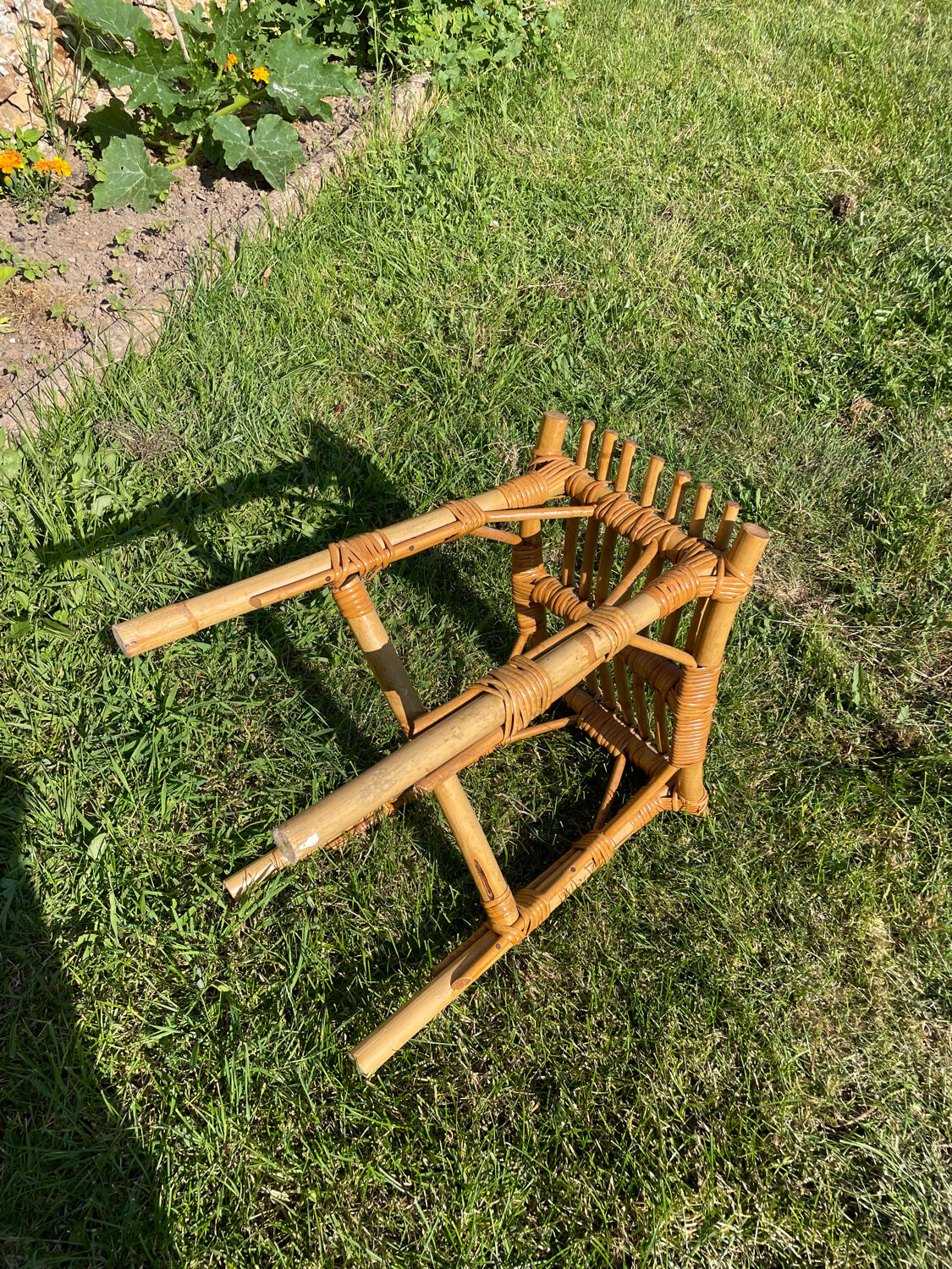 Vintage gondola rattan stool 1960
