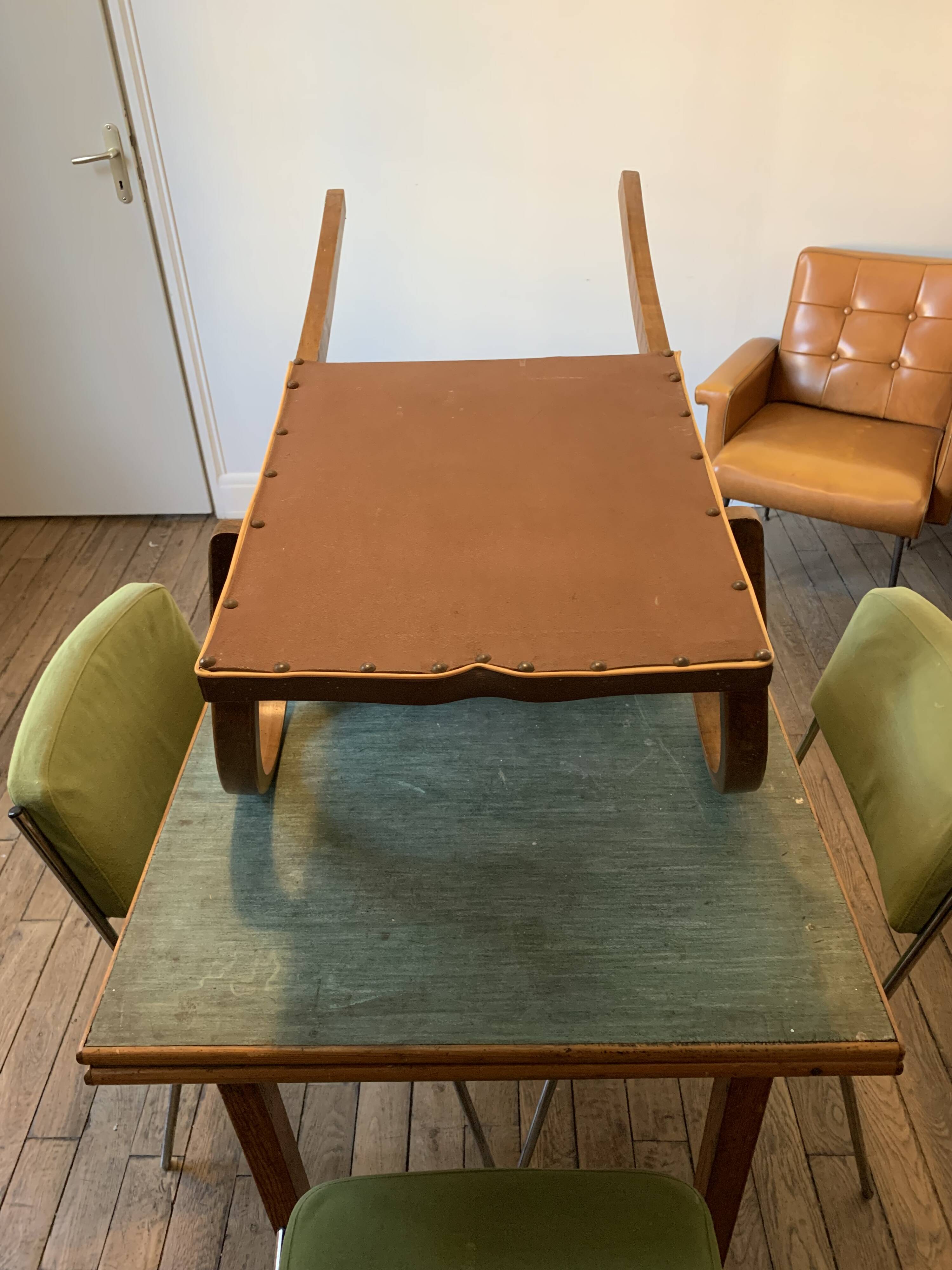Fauteuil bridge à dossier "moustache" - Art déco -En simili cuir chocolat