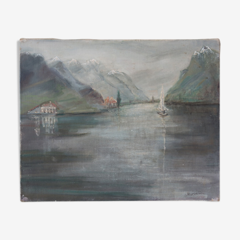 Peinture "Le lac de montagne"
