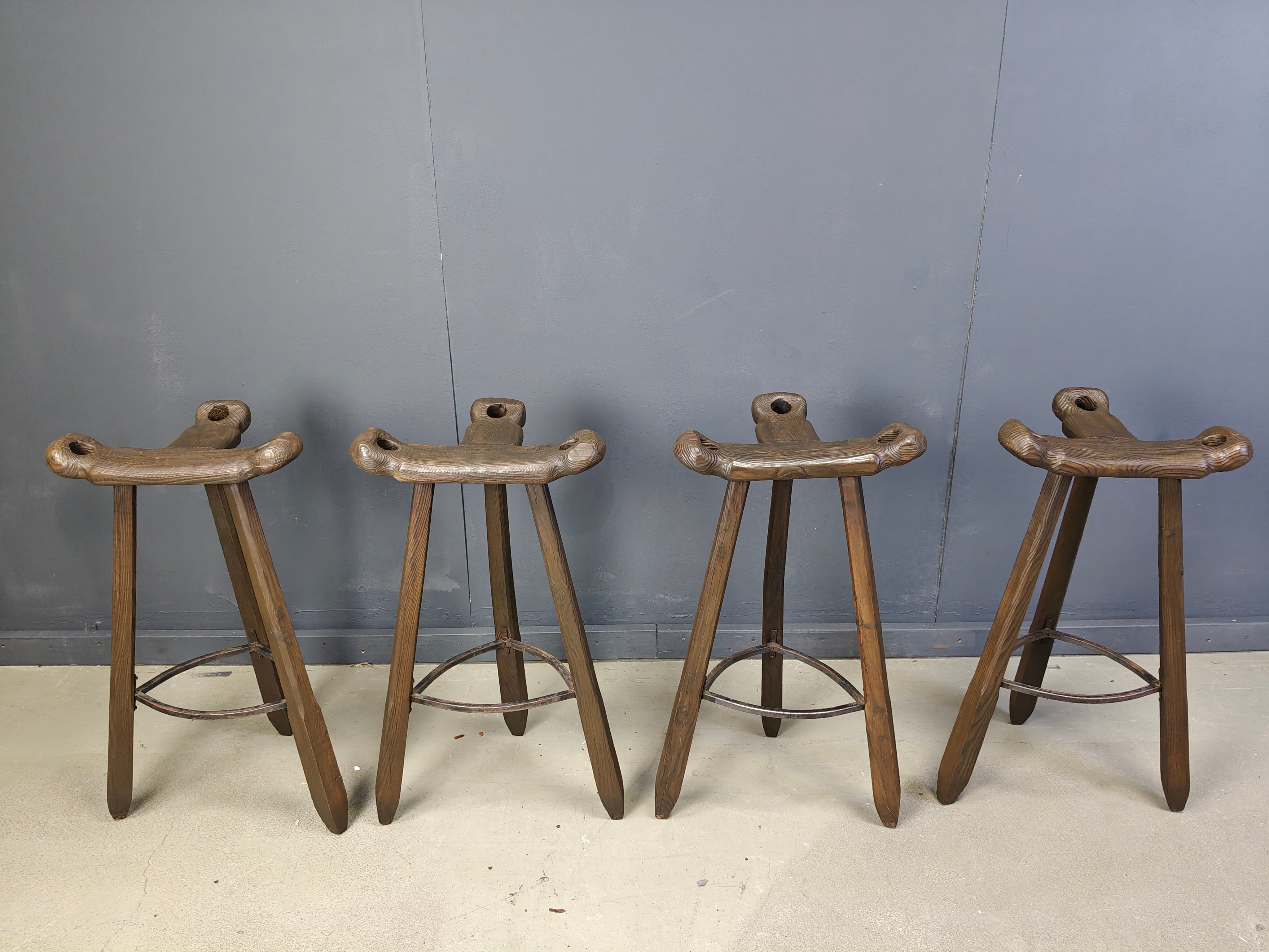 Mid-century brutalist bar stools - set of 4, 1960s