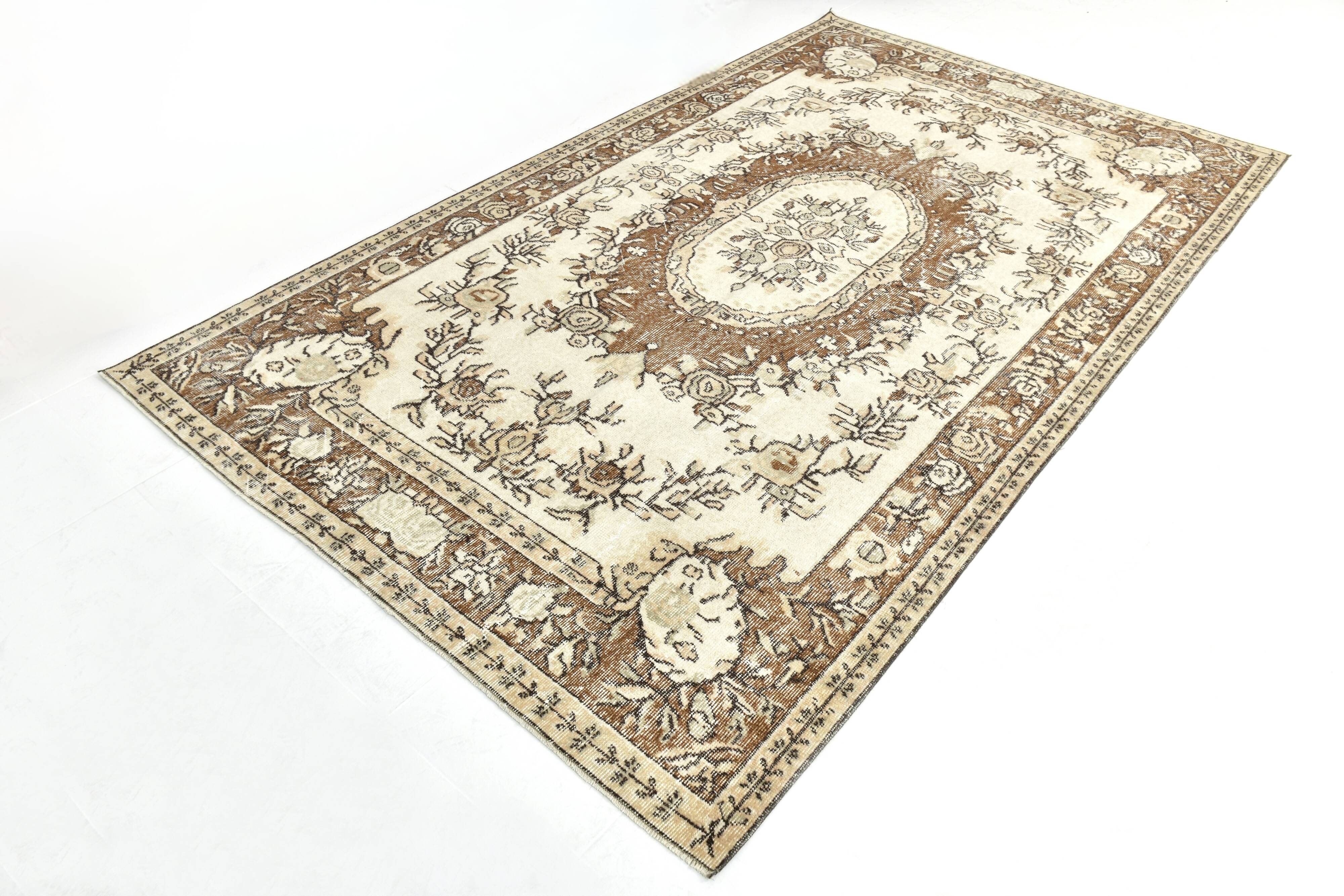 6x10 Turkish Cream & Brown Oriental Vintage Rug, 177x296Cm