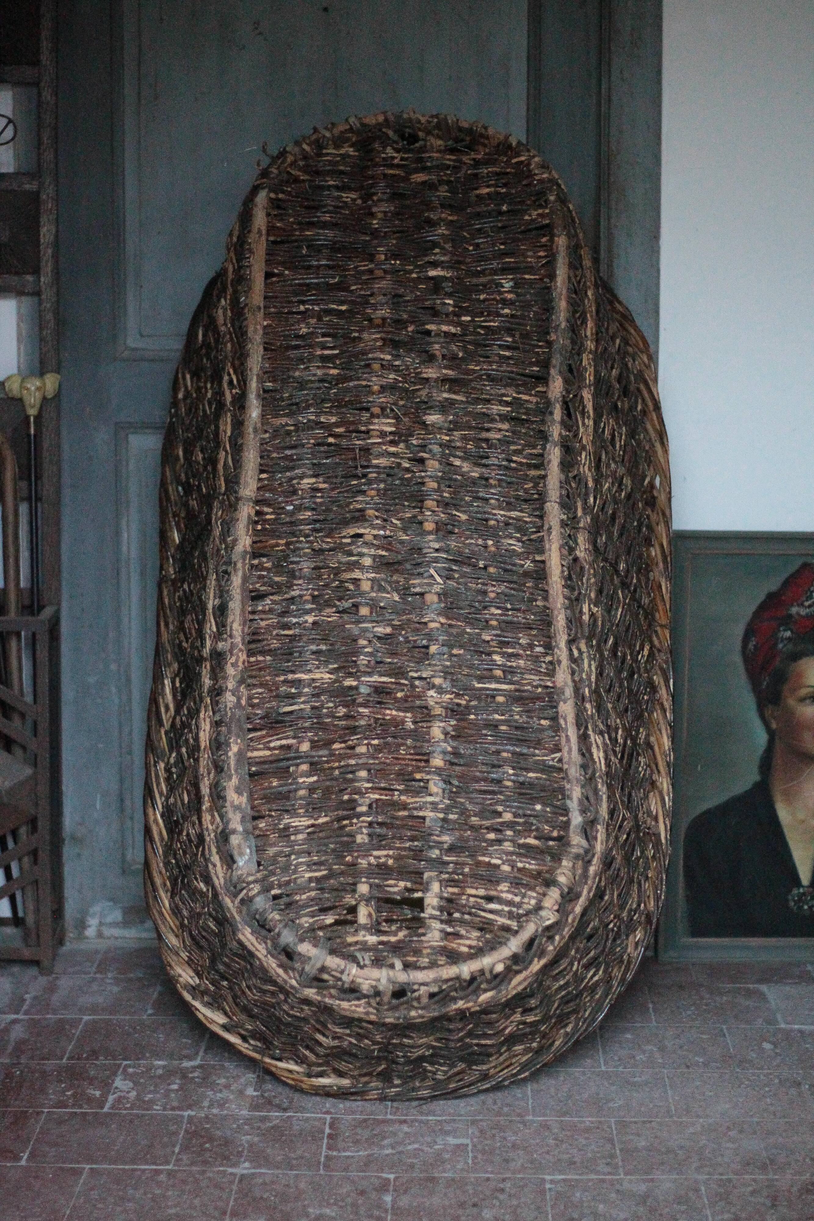 XXL woven basket antique, wicker basket, storage, baker's tool