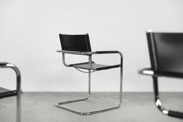 5 fauteuils en cuir noir vintage, années 1960