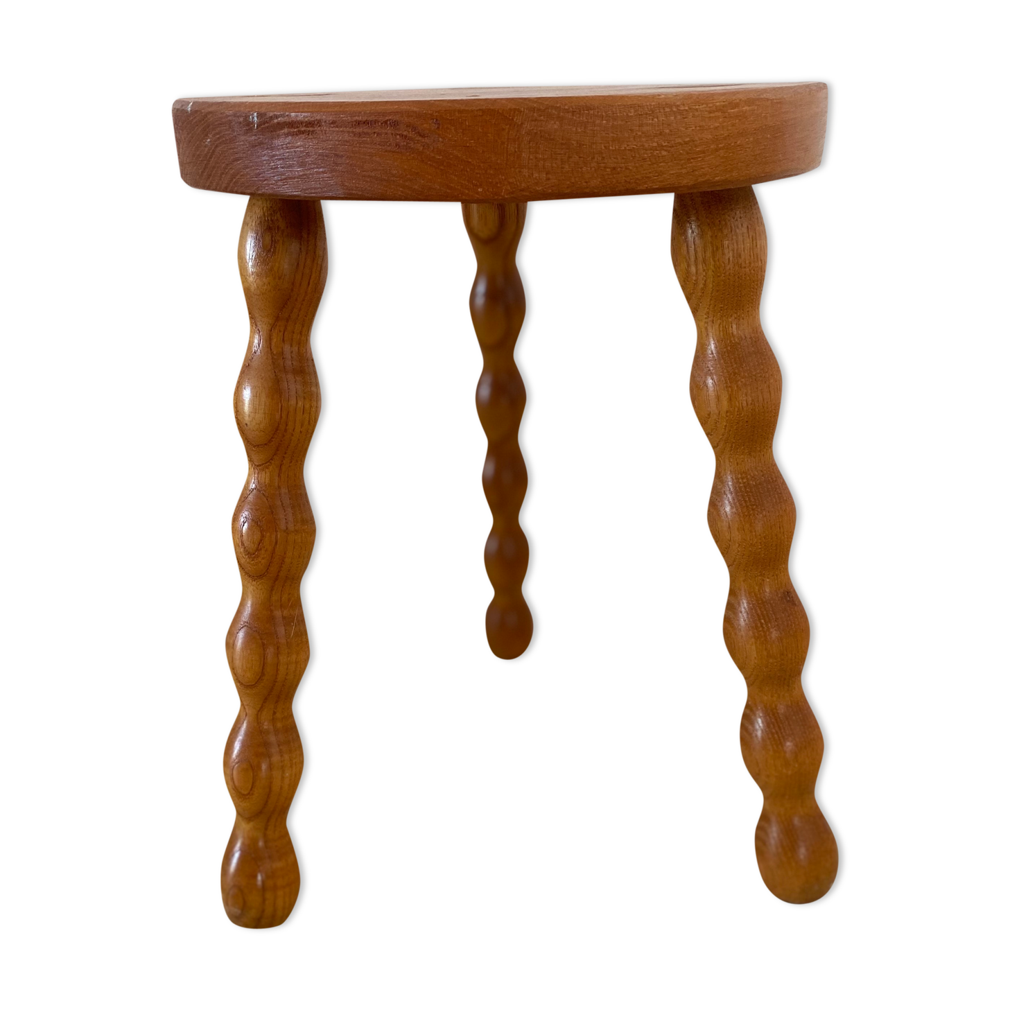 Massive wood tripod stool, ball feet