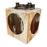 Brutalist ceramic art cube vase by Annette Merkenthaler, Germany 1960s