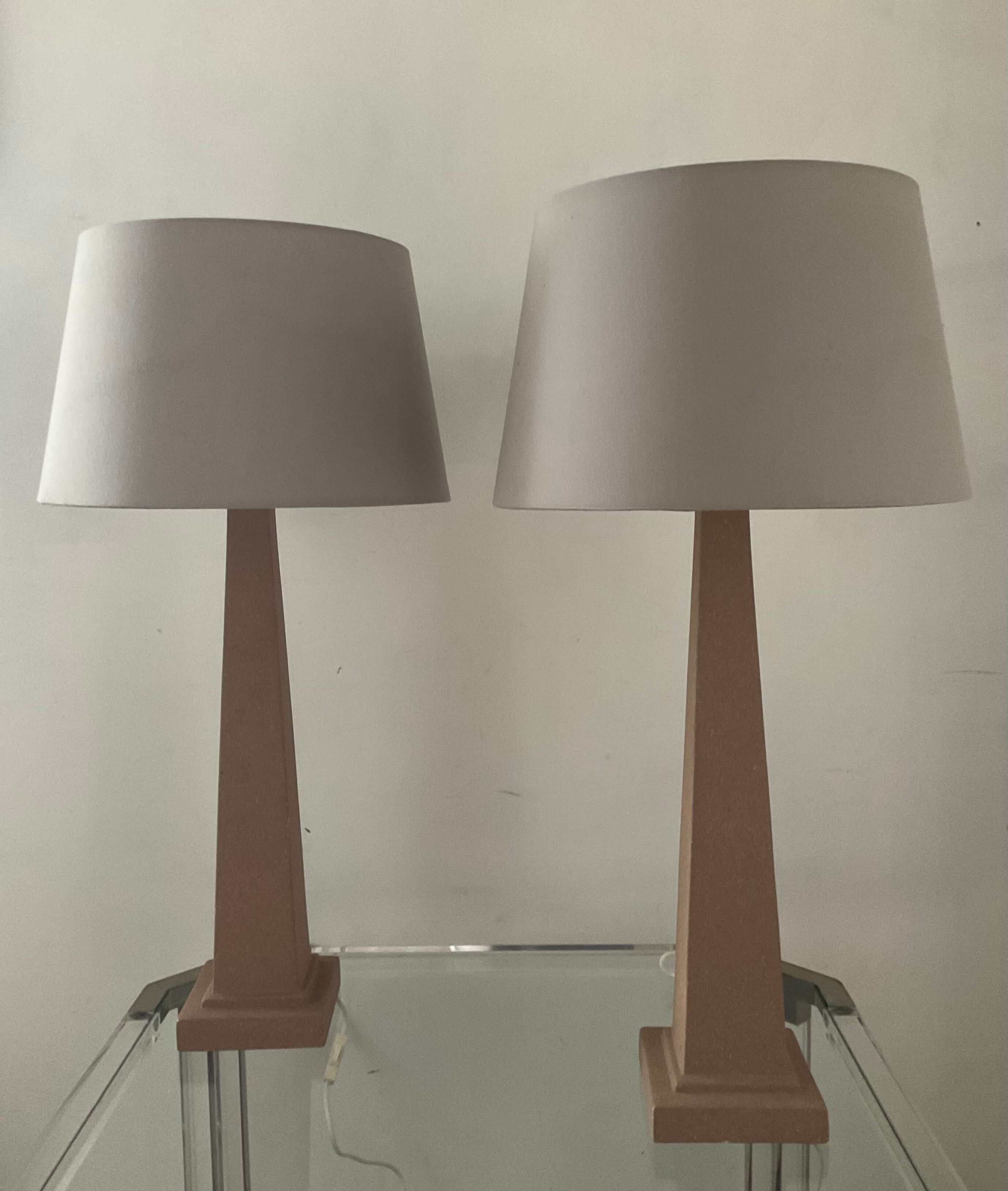 Pair of vintage terracota ceramic column lamps