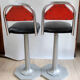 Vintage chrome metal bar stools wood and black and Red skai